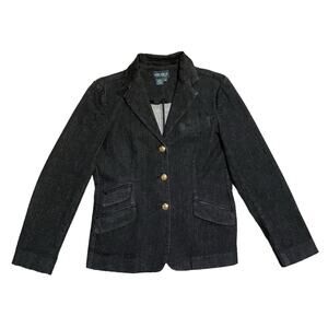 Ralph Lauren Jeans Co Black Denim Blazer Jean Preppy Dark Academia Retro Size 10